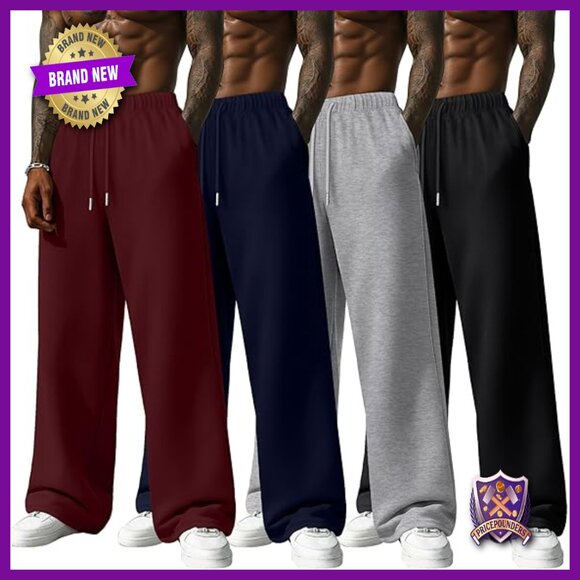 4 Pack Men's Lightweight Sweatpants Athletic Wide Leg Joggers with Pockets